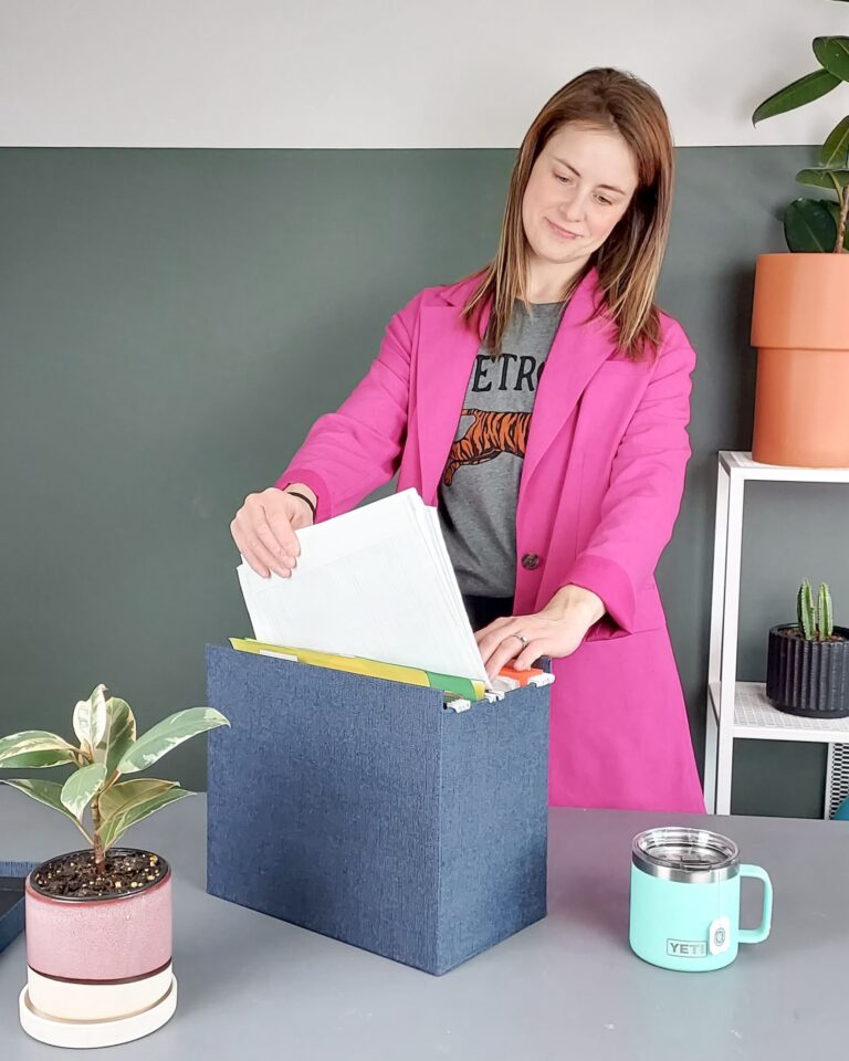 Ashley from Grit to Grace Organizing decluttering paperwork